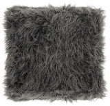 Safavieh Rowan Ottoman Contemporary Glam Faux Sheepkin Square Grey Metal Gold Foil Foam Brass Curly Sheepskin FOX6288B 889048274457