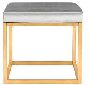 Safavieh Rowan Ottoman Contemporary Glam Velvet Square Grey Metal Gold Foil Foam Brass Polyester FOX6288D 889048287792