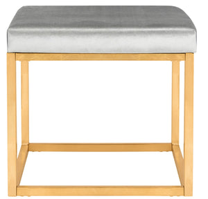 Safavieh Rowan Ottoman Contemporary Glam Velvet Square Grey Metal Gold Foil Foam Brass Polyester FOX6288D 889048287792