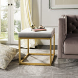 Safavieh Rowan Ottoman Contemporary Glam Velvet Square Grey Metal Gold Foil Foam Brass Polyester FOX6288D 889048287792