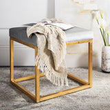 Safavieh Rowan Ottoman Contemporary Glam Velvet Square Grey Metal Gold Foil Foam Brass Polyester FOX6288D 889048287792