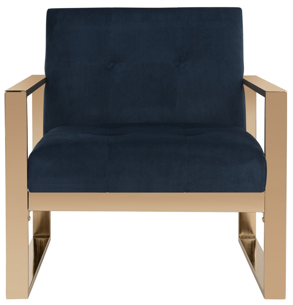 Safavieh Vasco Accent Chair Navy Metal Foam Brass Plated Polyester Velvet FOX6290A 889048282162