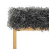 Safavieh Mera Bench Faux Sheepskin Grey Wood Gold Foil 12Mm MDF Foam Iron Curly FOX6291A 889048282179