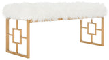 Safavieh Mera Bench Faux Sheepskin White Wood Gold Foil 12Mm MDF Foam Iron Curly FOX6291B 889048282186