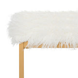 Safavieh Mera Bench Faux Sheepskin White Wood Gold Foil 12Mm MDF Foam Iron Curly FOX6291B 889048282186