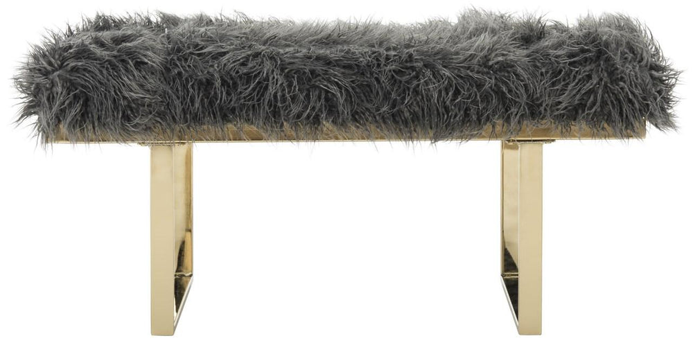 Safavieh Maia Bench Faux Sheepskin Grey Wood Brass Plated 12Mm MDF Foam Iron Curly FOX6292A 889048282193