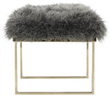 Safavieh Maia Bench Faux Sheepskin Grey Wood Brass Plated 12Mm MDF Foam Iron Curly FOX6292A 889048282193