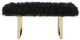 Safavieh Maia Bench Faux Sheepskin Black Wood Brass Plated 12Mm MDF Foam Iron Curly FOX6292B 889048259881