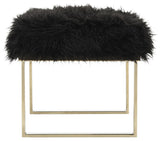 Safavieh Maia Bench Faux Sheepskin Black Wood Brass Plated 12Mm MDF Foam Iron Curly FOX6292B 889048259881