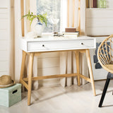 Safavieh Isadora Desk Midcentury Modern White Natural Wood NC Coating MDF Metal Tube FOX6293B 889048308879