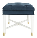 Safavieh Rory Bench Contemporary Tufted Navy White Wood NC Coating MDF Foam Metal Tube Polyester Velvet FOX6294A 889048315983