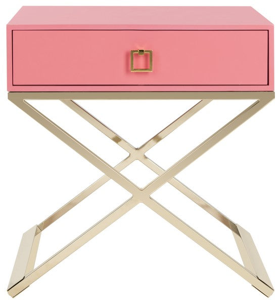 Safavieh Zarina End Table Modern Cross Leg Pink Wood Brass Plated MDF FOX6295A 889048315945