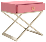 Safavieh Zarina End Table Modern Cross Leg Pink Wood Brass Plated MDF FOX6295A 889048315945