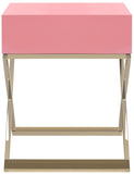 Safavieh Zarina End Table Modern Cross Leg Pink Wood Brass Plated MDF FOX6295A 889048315945