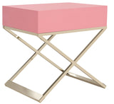 Safavieh Zarina End Table Modern Cross Leg Pink Wood Brass Plated MDF FOX6295A 889048315945