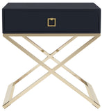 Safavieh Zarina End Table Modern Cross Leg Navy Wood Brass Plated MDF FOX6295B 889048315952