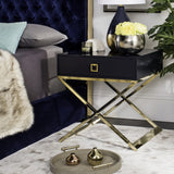 Safavieh Zarina End Table Modern Cross Leg Navy Wood Brass Plated MDF FOX6295B 889048315952