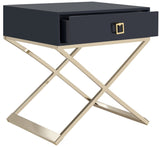 Safavieh Zarina End Table Modern Cross Leg Navy Wood Brass Plated MDF FOX6295B 889048315952