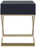 Safavieh Zarina End Table Modern Cross Leg Navy Wood Brass Plated MDF FOX6295B 889048315952