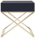 Safavieh Zarina End Table Modern Cross Leg Navy Wood Brass Plated MDF FOX6295B 889048315952