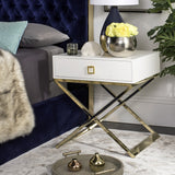 Safavieh Zarina End Table Modern Cross Leg White Wood Brass Plated MDF FOX6295C 889048315969