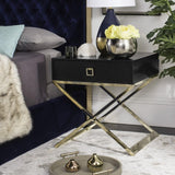 Safavieh Zarina End Table Modern Cross Leg Black Wood Brass Plated MDF FOX6295D 889048315976