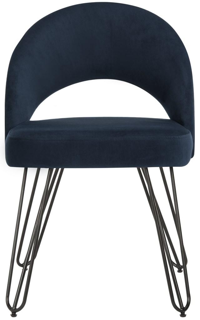 Safavieh - Set of 2 - Jora Dining Chair Velvet Retro Navy Metal Matte Coating Foam Brass Polyester FOX6296A-SET2 889048320581