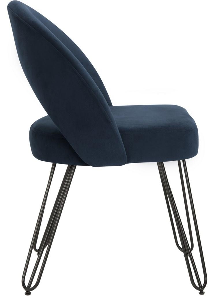 Safavieh - Set of 2 - Jora Dining Chair Velvet Retro Navy Metal Matte Coating Foam Brass Polyester FOX6296A-SET2 889048320581