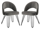 Safavieh - Set of 2 - Jora Side Chair Velvet Retro Dark Grey Metal Matte Coating Foam Brass Polyester FOX6296B-SET2 889048041721