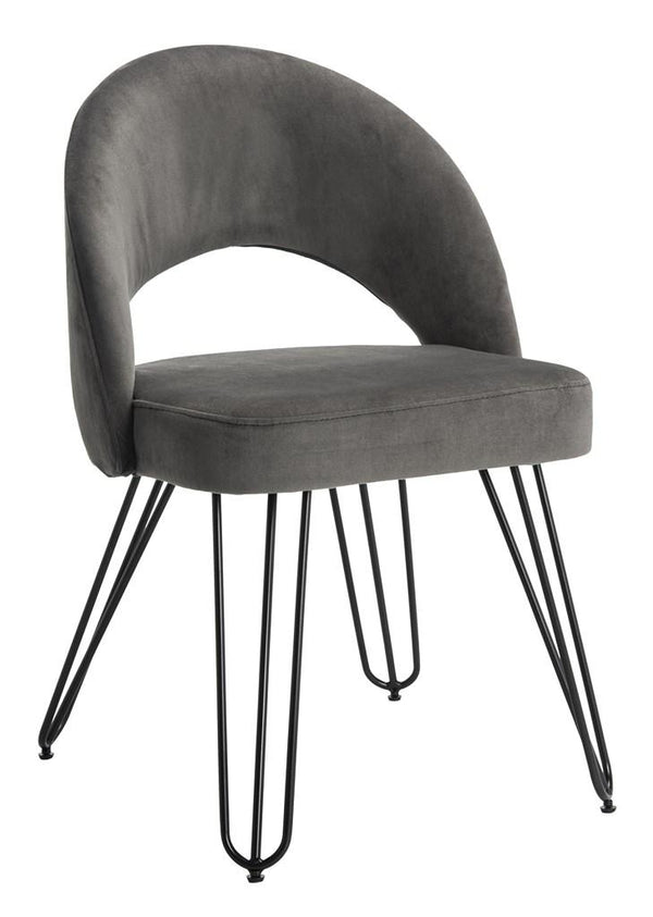 Safavieh - Set of 2 - Jora Side Chair Velvet Retro Dark Grey Metal Matte Coating Foam Brass Polyester FOX6296B-SET2 889048041721