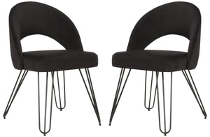 Safavieh - Set of 2 - Jora Side Chair Velvet Retro Black Metal Matte Coating Foam Brass Polyester FOX6296C-SET2 889048042995