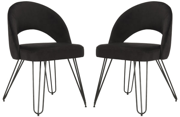 Safavieh - Set of 2 - Jora Side Chair Velvet Retro Black Metal Matte Coating Foam Brass Polyester FOX6296C-SET2 889048042995