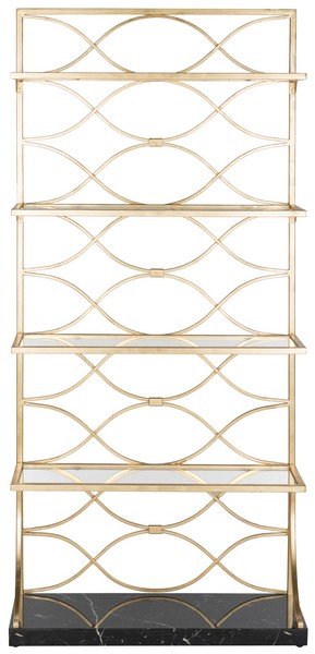 Safavieh Spano Etagere 4 Tier Gold Black Clear Glass Foil Marble Veneer MDF Metal Tube FOX6299A 889048370791