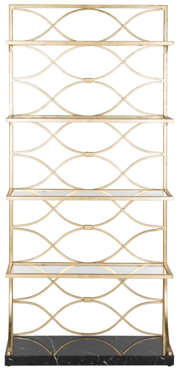 Safavieh Spano Etagere 4 Tier Gold Black Clear Glass Foil Marble Veneer MDF Metal Tube FOX6299A 889048370791