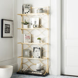 Safavieh Spano Etagere 4 Tier Gold Black Clear Glass Foil Marble Veneer MDF Metal Tube FOX6299A 889048370791