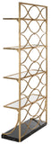 Safavieh Spano Etagere 4 Tier Gold Black Clear Glass Foil Marble Veneer MDF Metal Tube FOX6299A 889048370791