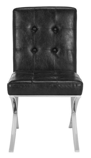 Safavieh Walsh Side Chair Tufted Black Chrome Metal Foam PU FOX6300A 889048370807