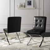 Safavieh Walsh Side Chair Tufted Black Chrome Metal Foam PU FOX6300A 889048370807