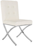 Safavieh Walsh Side Chair Tufted White Chrome Metal Foam PU FOX6300B 889048370814