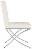 Safavieh Walsh Side Chair Tufted White Chrome Metal Foam PU FOX6300B 889048370814