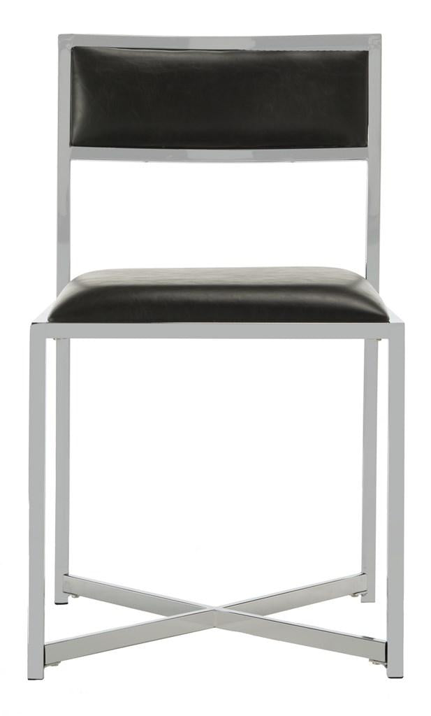 Safavieh - Set of 2 - Menken Side Chair Chrome Black Metal Foam PU FOX6301A-SET2 889048370838