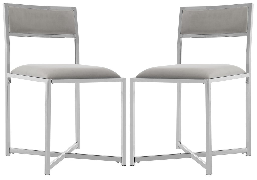 Safavieh - Set of 2 - Menken Side Chair Chrome Grey Metal Foam Polyester Velvet FOX6301B-SET2 889048370852