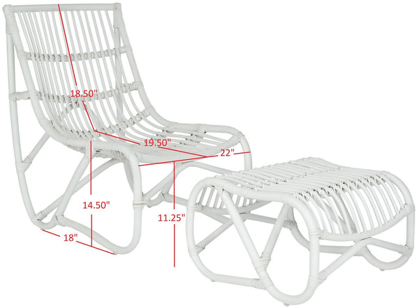 Safavieh Shenandoah Chair Ottoman White Rattan NC Coating Mango FOX6526A 683726750819