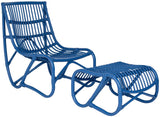 Safavieh Shenandoah Chair Ottoman Blue Rattan NC Coating Mango FOX6526C 683726750864