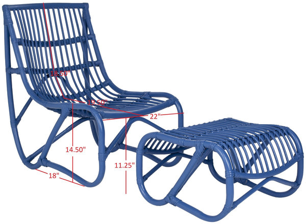 Safavieh Shenandoah Chair Ottoman Blue Rattan NC Coating Mango FOX6526C 683726750864