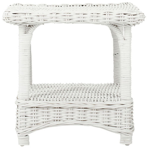 Safavieh Bowen Side Table Rattan White NC Coating Mango FOX6531B 683726751304