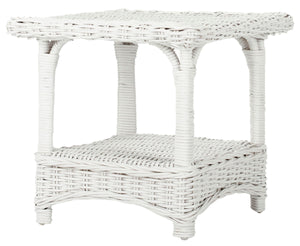 Safavieh Bowen Side Table Rattan White NC Coating Mango FOX6531B 683726751304
