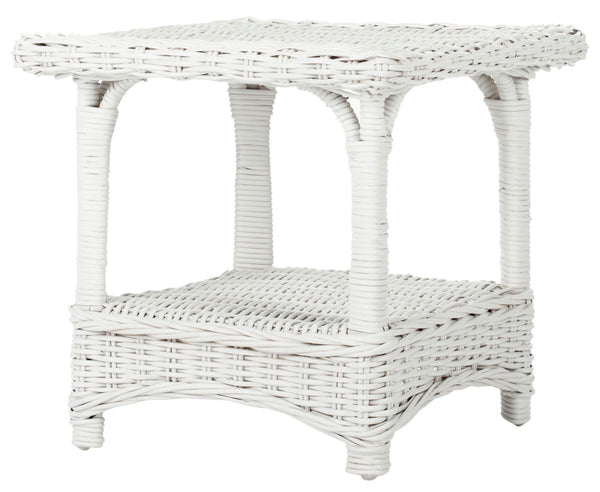 Safavieh Bowen Side Table Rattan White NC Coating Mango FOX6531B 683726751304