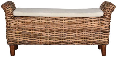 Safavieh Palermo Bench Brown Eggshell Rattan NC Coating Mango Sponge Cotton Linen Polyester FOX6533A 683726780342