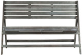 Safavieh Luca Bench Folding Ash Grey Silver Acacia Wood Galvanized Steel FOX6705A 683726468455